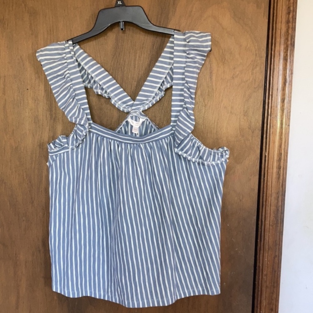LC Lauren Conrad stripe ruffle sleeve tank cotton casual boho XXL - Picture 9 of 11